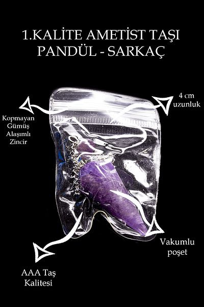 Tesbih Atölyesi Certified Aaa Quality Amethyst Stone Pandula Pendulum - 4cm