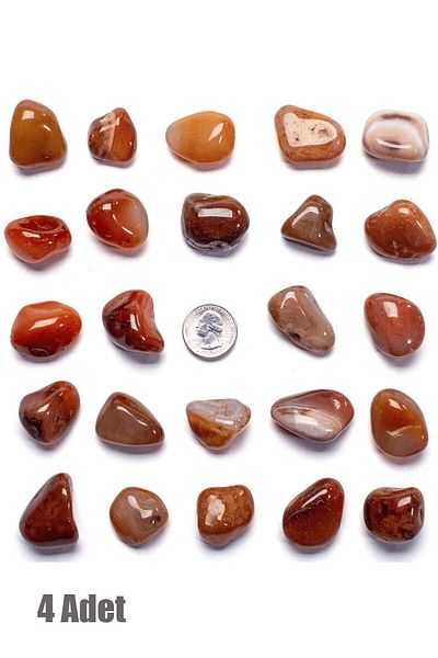 Tesbih Atölyesi Certified Small Size Carneol Carnelian Agate Stone Mass - 4 Pieces