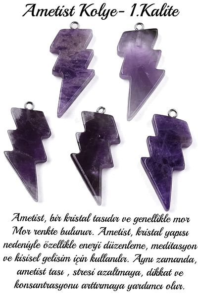 Tesbih Atölyesi Certified Lightning Model Amethyst Stone Necklace - Aaa+ Quality