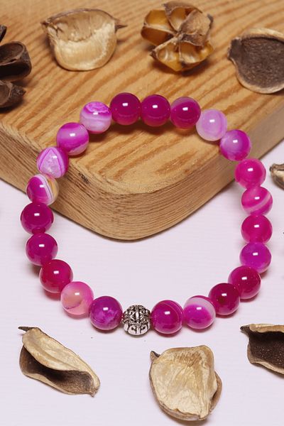 Tesbih Atölyesi Certified Aaa+ Quality Pink Agate Stone Bracelet