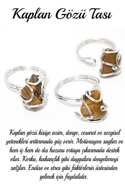 Tesbih Atölyesi Certified Silver Rococo Model Tiger Eye Stone Ring - Adjustable