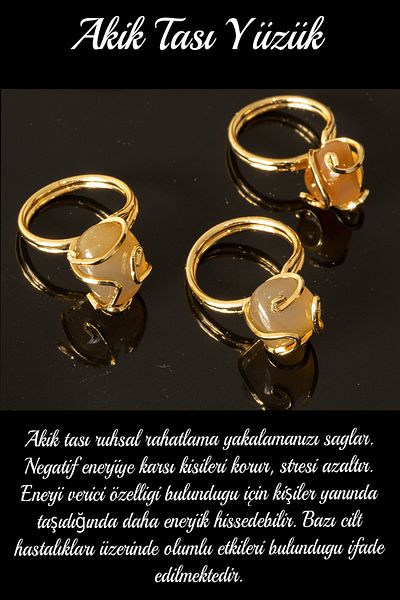 Tesbih Atölyesi Certified Rococo Model Yellow Agate Stone Ring - Adjustable