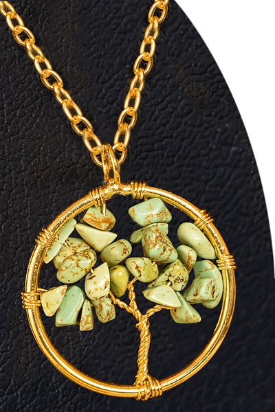 Tesbih Atölyesi Certified Gold Turquoise Stone Tree of Life Necklace - Gold Color