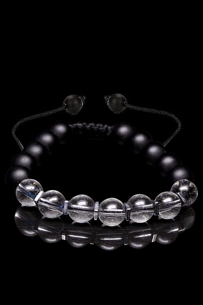 Tesbih Atölyesi Certified Aa+ Crystal Quartz - Onyx - Hematite Stone Bracelet