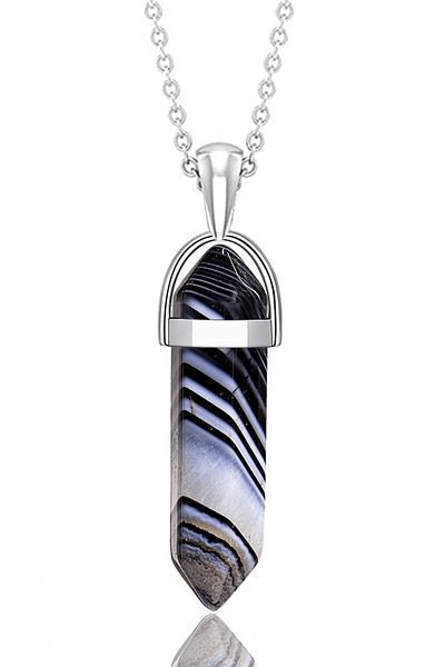 Tesbih Atölyesi Certified Nail Cut Veined Black Agate Stone Necklace