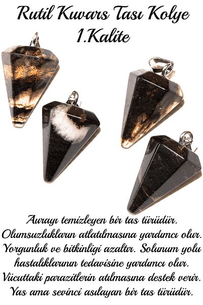 Tesbih Atölyesi Certified Pendulum Model Black Rutile Quartz Stone Necklace