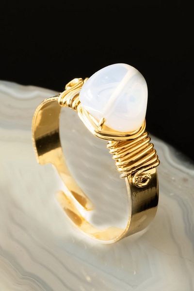 Tesbih Atölyesi Certified Thick Tumbler Model Opal Stone Ring - Adjustable