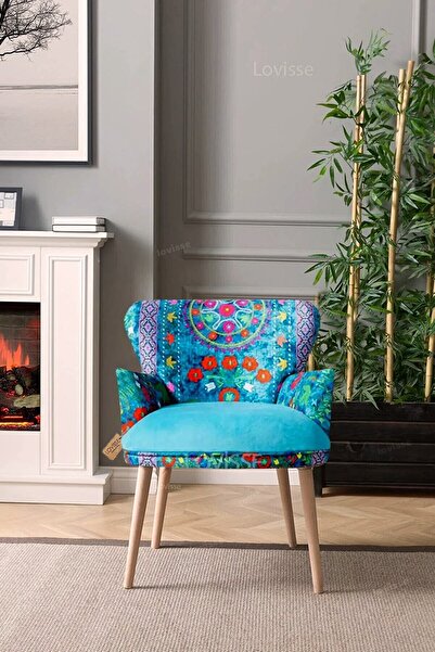 LOVİSSE HOME Patchwork Otantik Berjer Etnik Retro Tekli Koltuk Balkon, Ofis, Bekleme, Güzellik Merkezi, Çay Seti