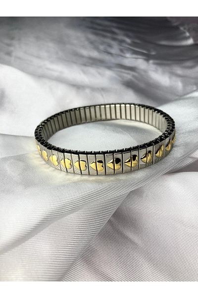 rasajewellry STEEL ROW GOLD HEART DETAILED STRETCH BRACELET