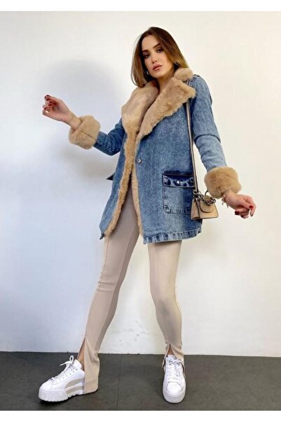 BK BOUTİQUE Denim Uzun İçi Full Kürk Jean Mont