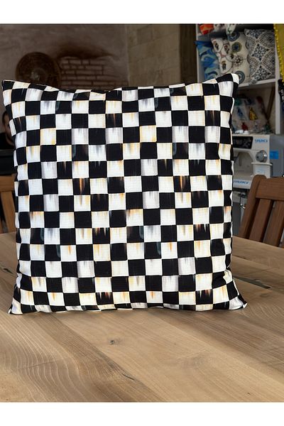 Karam Home Checkerboard Patterned Digital Printing Throw Pillow Cover