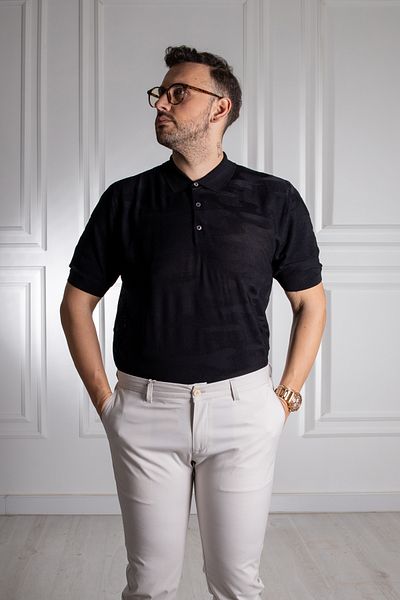 Sarar Tricou negru cu guler polo subțire tricotaje