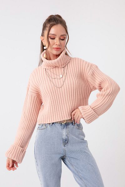 Lafaba Women's Powder Wide Ribbed Turtleneck Crop Sweater
