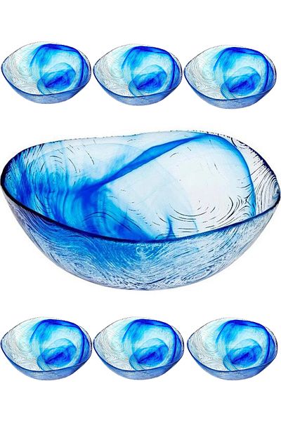 Paşabahçe 96550 Glass 7 Piece Linden Batik Blue Compote Bowl Set