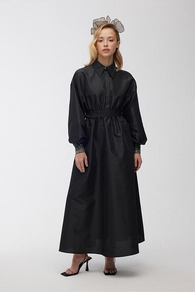 Manuka Stoned Taffeta Evening Dress Black