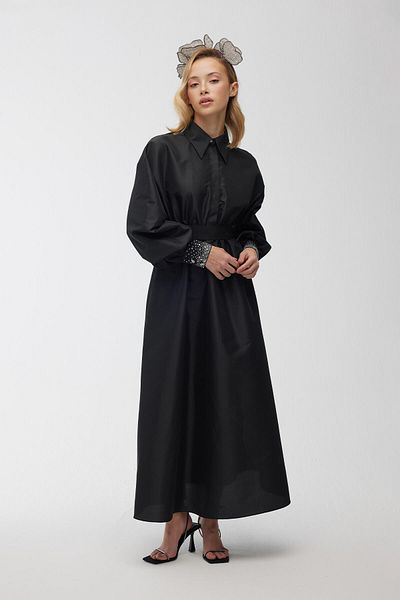 Manuka Stoned Taffeta Evening Dress Black