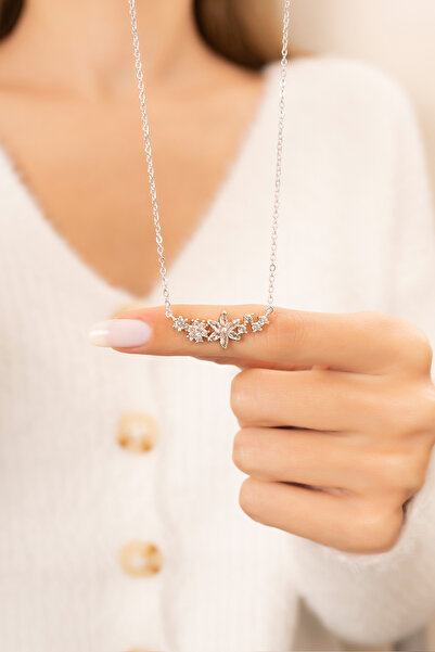 Sahira Jewelry Unutma Beni Çiçeği Beyaz Taşlı Gümüş Kaplama Kadın Kolye