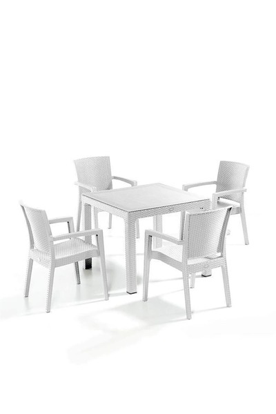 Çapa Masa Sandalye Capissi Camlı Masa Takımı 4 Adet Koltuklu 90x90