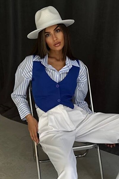 lovebox Women's Buttoned Crop Saks Vest 23S12005