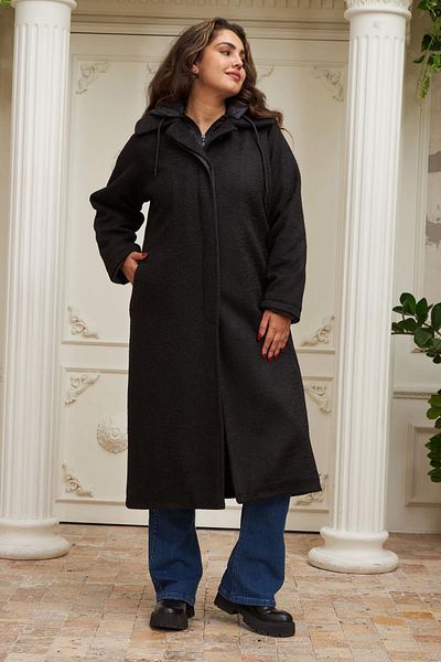 RMG Quilted Inside Plus Size Hooded Black Coat