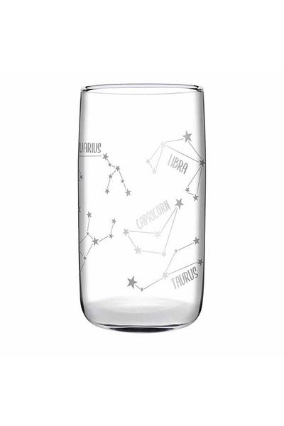 Paşabahçe 420039 Glass Set of 4 Zodiac Sign Written 540cc Patterned Water Soft Drink Glasses
