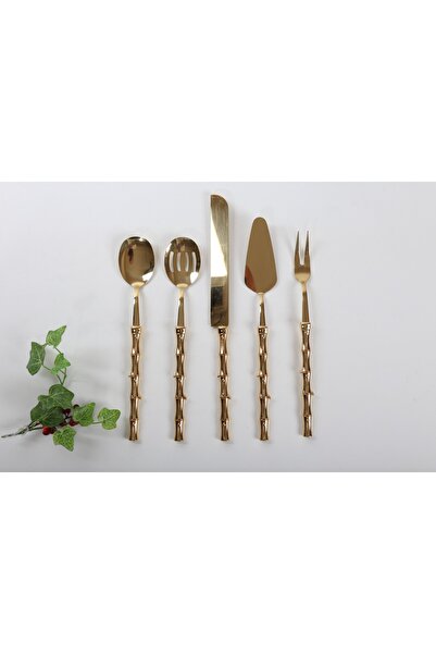 BULUTHOMEAKSESUAR 5 PARÇA BAMBU SERVİS SETİ GOLD