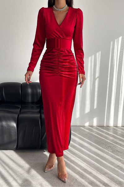 Neşeli Butik rochie lungă din catifea cu șnur cu țesătură importată - KKLF71
