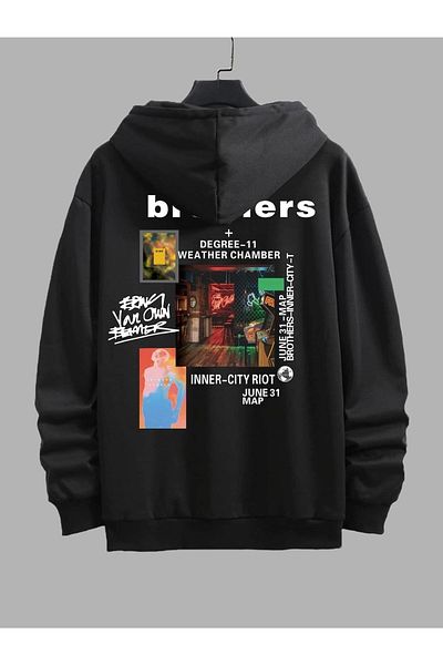Josette Χειμερινό φούτερ Brothers Design - Μαύρη στάμπα Oversize Pocket Raster Hoodie