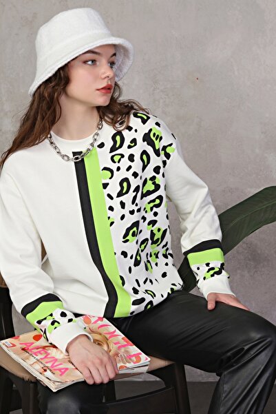Benedetto Kadın Leopar Desen Pamuk Sweatshirt