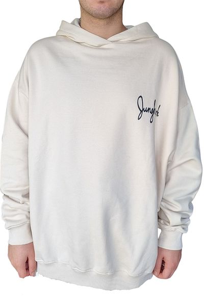 KRIMO Kpop Bts Jungkook Back Printed Cream Oversize Hooded Sweatshirt