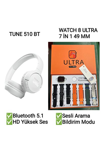 CoolBass Tune 510 BT Kablosuz Kulaklık + Watch 8 Ultra 7 Kordonlu Akıllı Saat