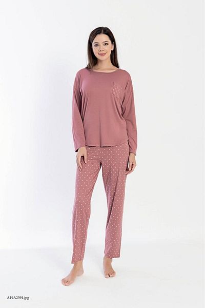 Pijamoni Long Sleeve Powder Polka Dot Pajama Set