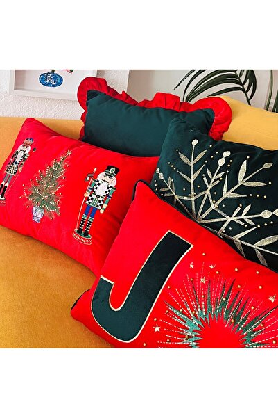 ge living Lead Soldier Patterned Red Velvet Throw Pillow Case