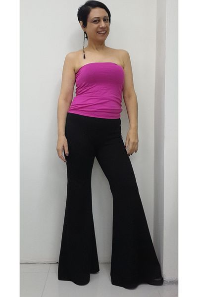 Mertcan Butik Black elastic waistband Spanish leg steel knitted pants