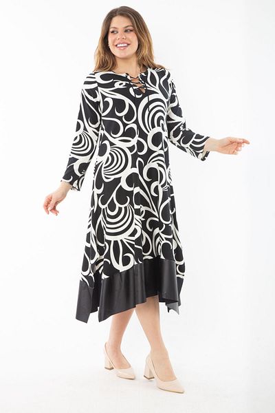Şans Women's Plus Size Gray Sleeve and Skirt Garni and Collar Lace Detailed Dress 65N37355