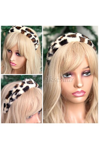 QUEEN AKSESUAR Trend fashion lux importat coroană de pluș cu pene tigru leopa...