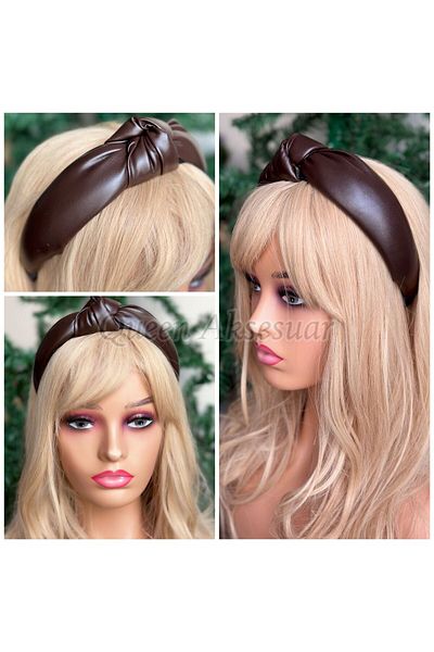 QUEEN AKSESUAR Imported Luxury Trend Fashion Cambered Sponge Wide Knot Leather Crown Women's Children's Crown Chocolate Coffee