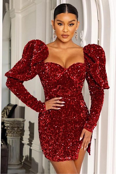 MAYHOŞ BUTİK Women's sequin embroidered velvet dress