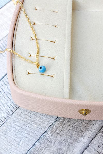 Neva GOLD PLATED ARPA CHAIN TURQUOISE MURANO STONE EVIL EYE BIGUTERY NECKLACE