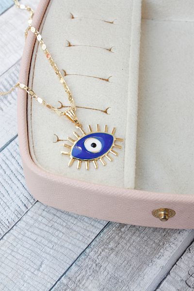 Neva GOLD PLATED ARPA CHAIN NAVY BLUE MINI RA EYE BIGUTER NECKLACE