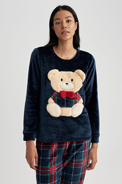 DeFacto Fall in Love Regular Fit Long Sleeve Teddy Bear Polar Pajama Set