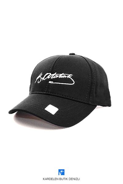 Kardelen Butik Denizli Eck Textile Unisex Black Ataturk Embroidered Hat