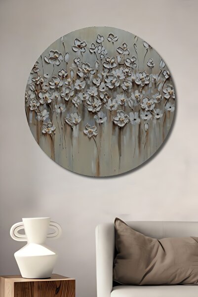 Teona Ahşap Dekoratif Soft Daisies Ahşap Tablo Şık Yuvarlak Duvar Dekorasyon ...