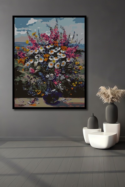 Teona Ahşap Ahşap Papatyalar Ve Menekşeler Çerçeve Görünümlü Tablo