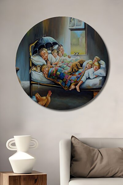 Teona Ahşap Dekoratif Mutluluğun Resmi Tablosu Ahşap Tablo Şık Yuvarlak Duvar Dekorasyon Tablosu