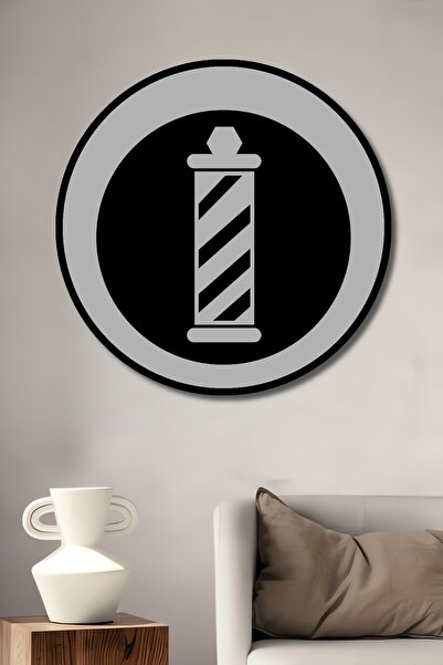 Teona Ahşap Dekoratif Berber Dükkanı Duvar Tablo Ahşap Yuvarlak Tablo