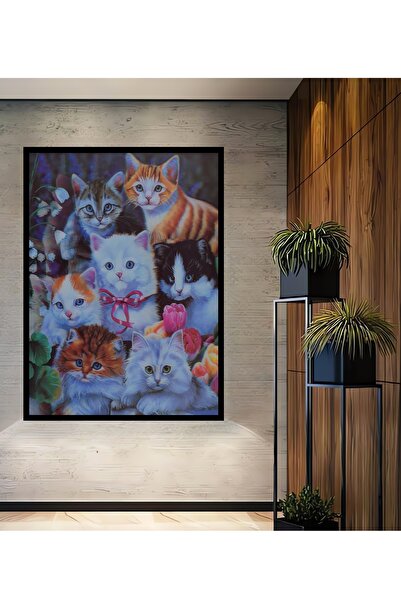 Teona Ahşap Dekoratif Ahşap 3 Boyutlu Kedi Görünümlü Tablo Çerçeve Görünümlü ...