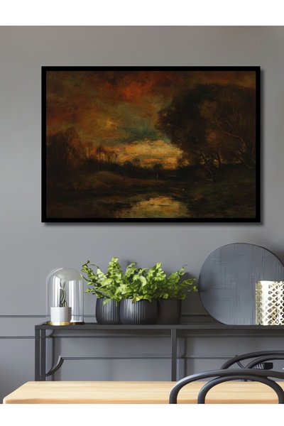 Teona Ahşap Dekoratif Yatay Yağlı Boya Görünümlü Orman Duvar Tablo Ahşap Dikd...