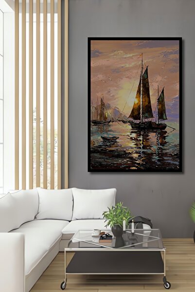 Teona Ahşap Ahşap Yağlı Boya Görünümlü - Yelkenli Tekne Çerçeve Görünümlü Dik...