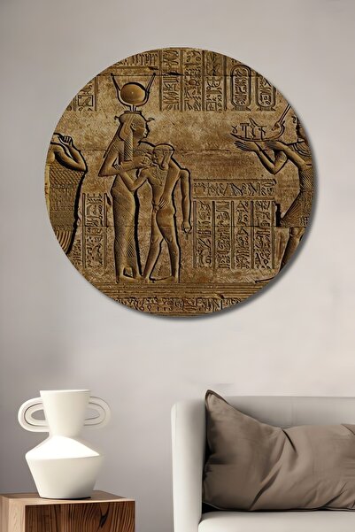 Teona Ahşap Dekoratif Antik Mısır Ahşap Tablo Şık Yuvarlak Duvar Dekorasyon T...